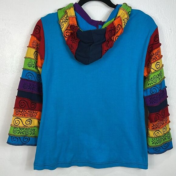 The Collection Royal Colorful Rainbow Sleeved Flower Patch Hoodie Size SP - Picture 3 of 6